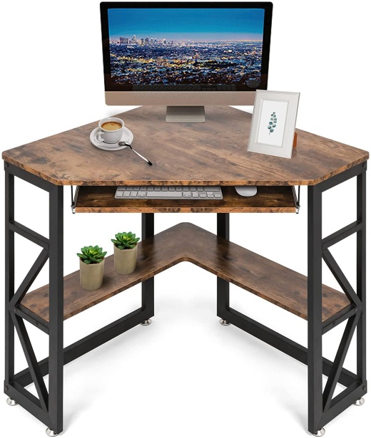 Triangle Top Computer Table Triangle Computer Desk - Corner Desk with Keyboard Tray & Storage ...