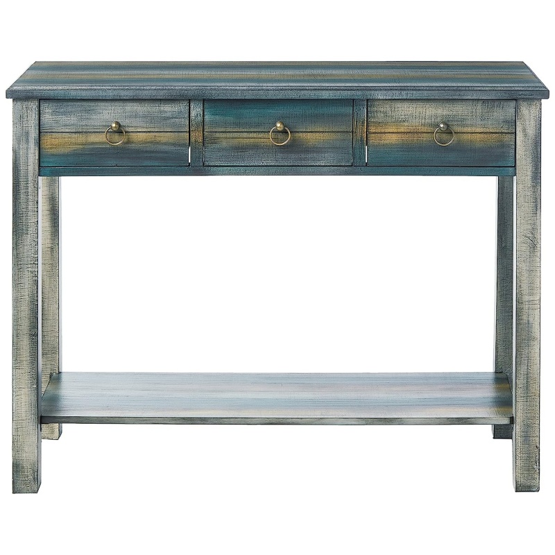 Glancio Beautiful Console Table, Antique Oak & Teal Blue