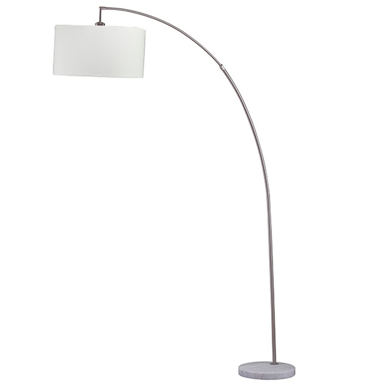 Floor Lamp With Curved Metal Frame And Drum Shade, Silver