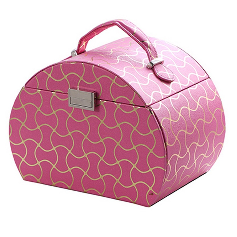 Travel Jewelry Case With 2 Drawer Storage And Wavy Textured Pattern, Pink