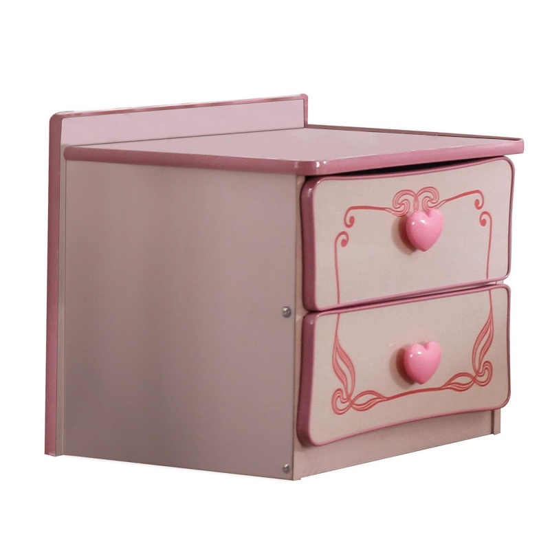 2 Drawer Wooden Nightstand With Heart Knob Pulls, Pink