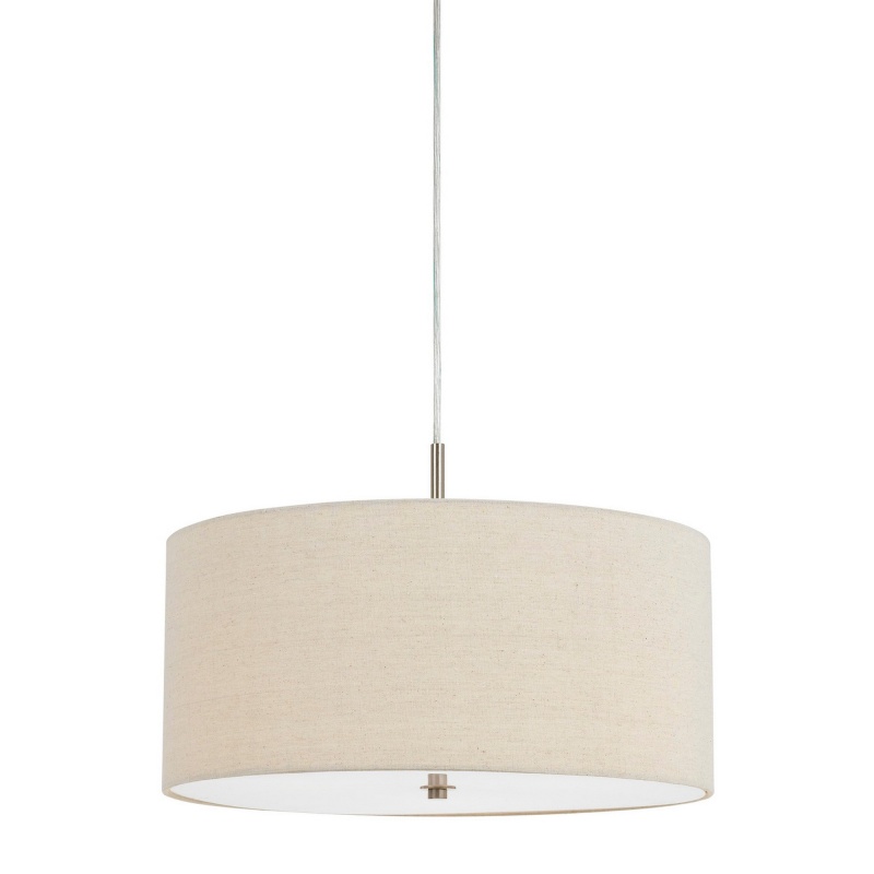 Metal Pendant Lighting With Fabric Circular Drum Shade, Off White