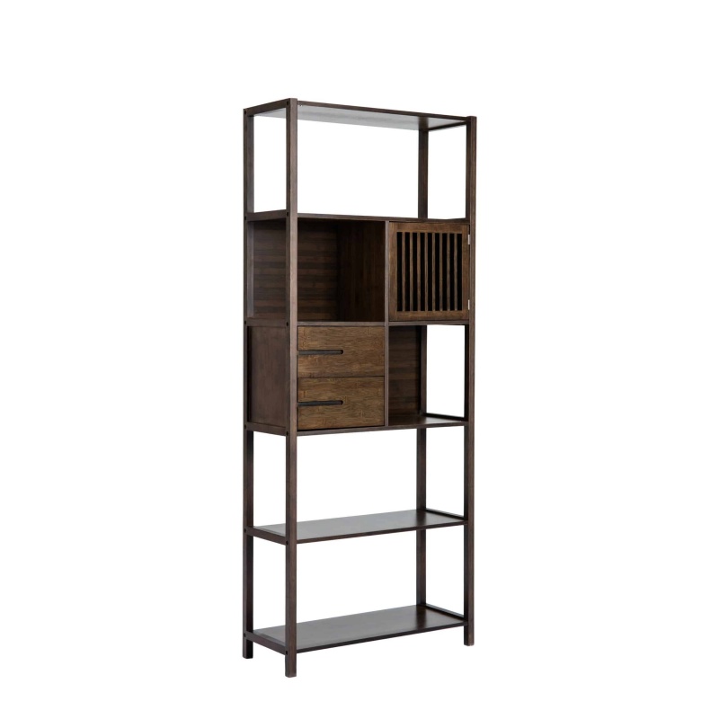 Axa 68 Inch Bamboo Shelf Bookcase With Cabinet, Right Facing, Dark Brown