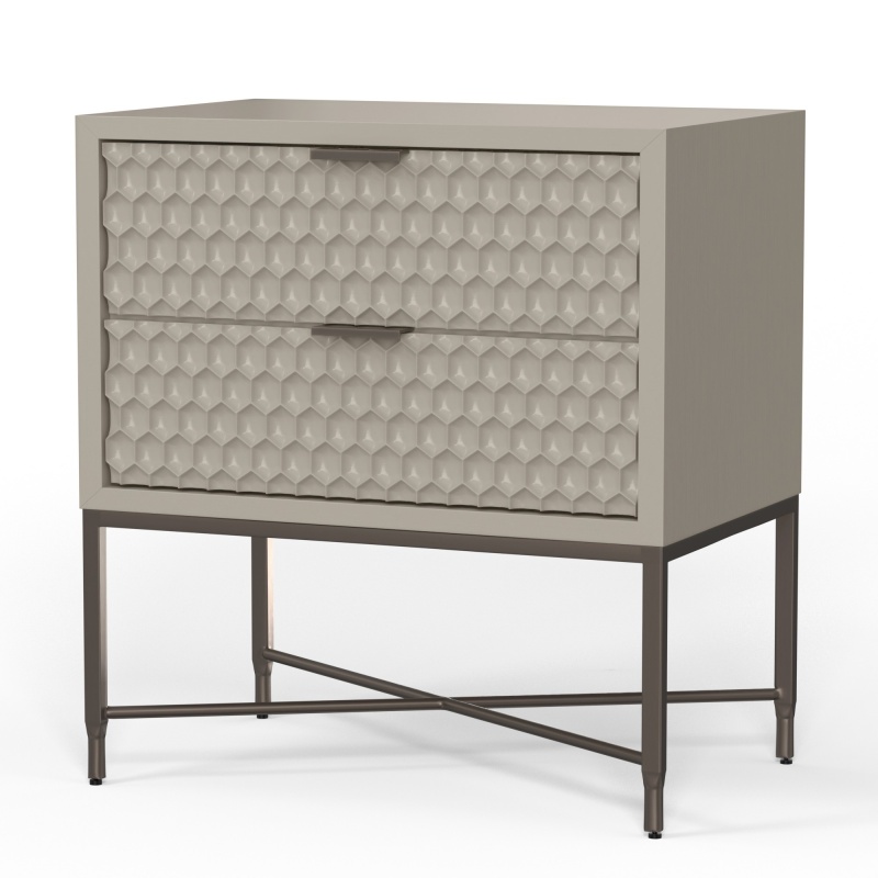 Rexi 26 Inch 2 Drawer Nightstand, Honeycomb, Mahogany Wood, Taupe Gray