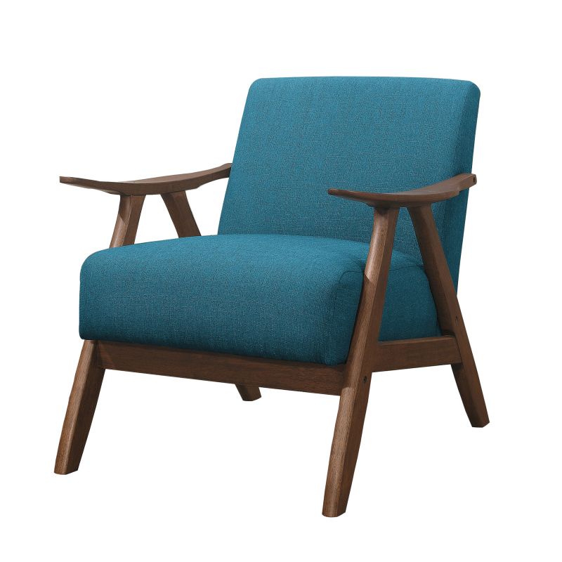 Fabric Upholstered Accent Chair With Curved Armrests, Blue