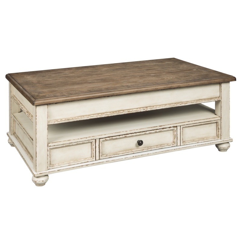 18 Inch Lift Top Two Tone Wooden Cocktail Table, White And Brown