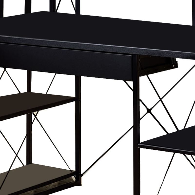 Industrial Style Desk With 4 Open Selves And Bookcase Hutch, Black