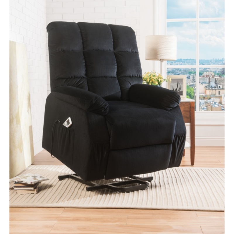 Contemporary Velvet And Metal Recliner With Power Lift, Black