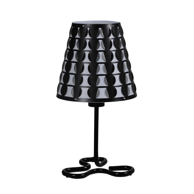 Plastic Shade Metal Table Lamp With Open Clover Base, Black