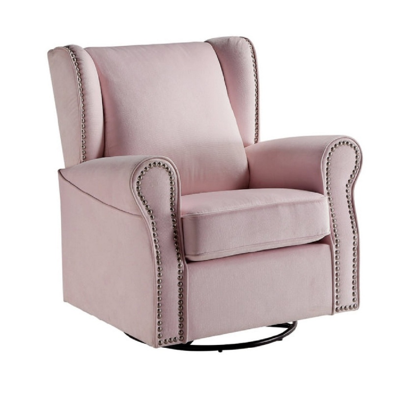 35 Inch Accent Swivel Chair, Glider, Nailhead Trim, Light Pink