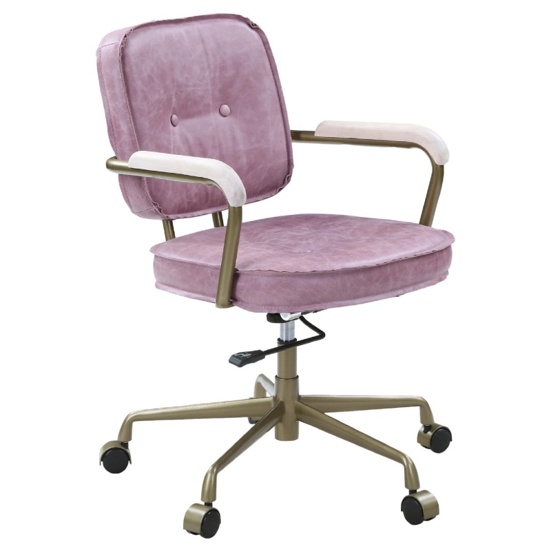 Office Chair With Leather Seat And Button Tufted Back, Pink