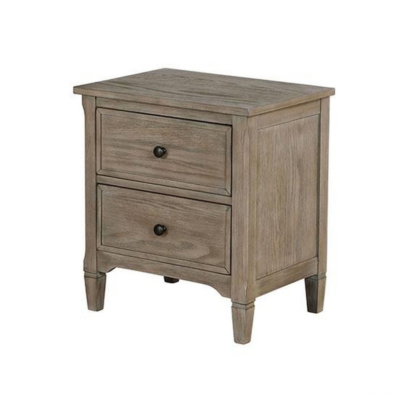 2 Drawer Wooden Nightstand With Round Knobs, Gray