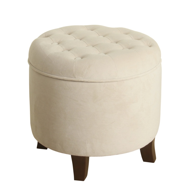Button-Tufted Cream Velvet Storage Ottoman