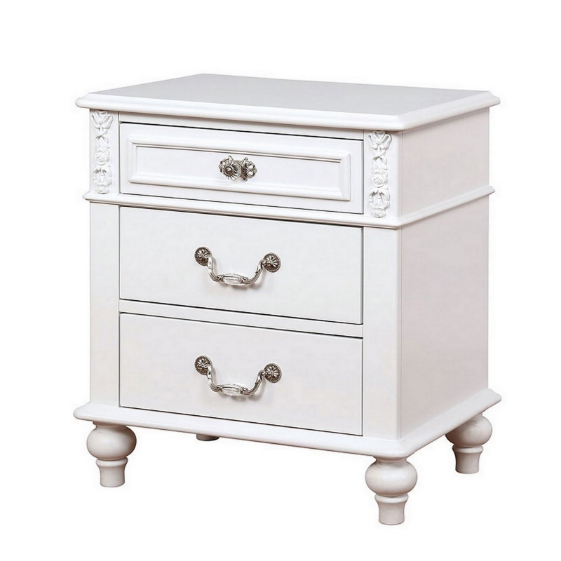White Nightstand with 3 Drawers and Built-In USB Port