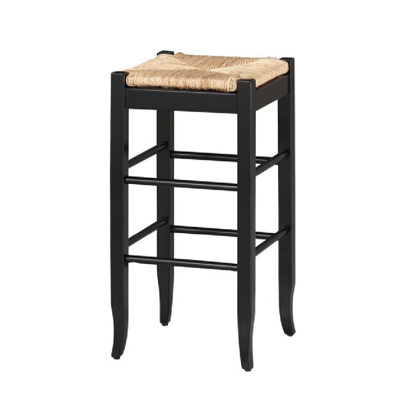 Rush Woven Wooden Frame Barstool With Saber Legs, Beige And Black