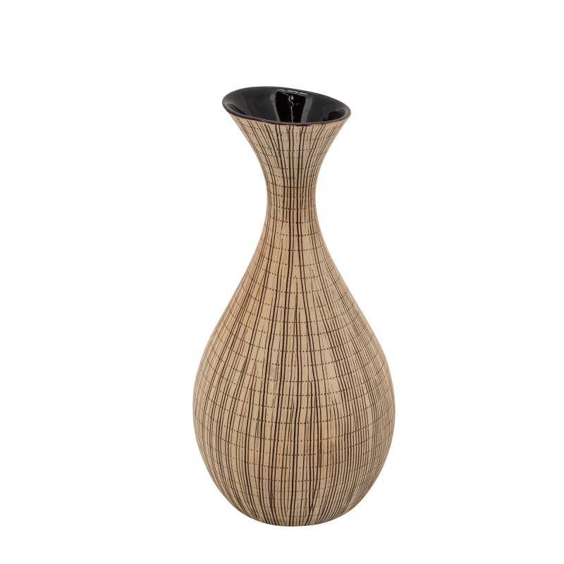 Pot Bellied Shape Ceramic Vase With Sleek Flared Neck, Beige