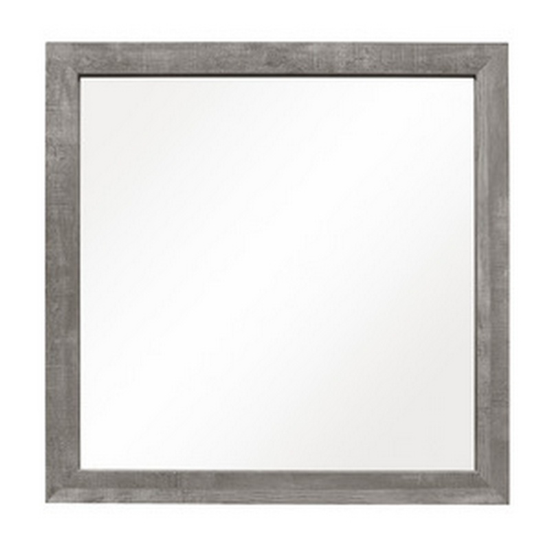 Adia 40 Inch Modern Accent Mirror, Sleek Textured Frame, Rustic Gray Veneer
