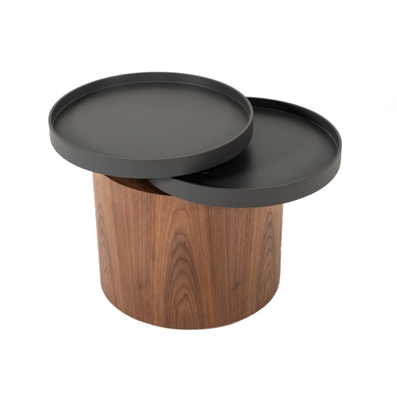 Cylindrical Wooden End Table With Swivel Tray Top