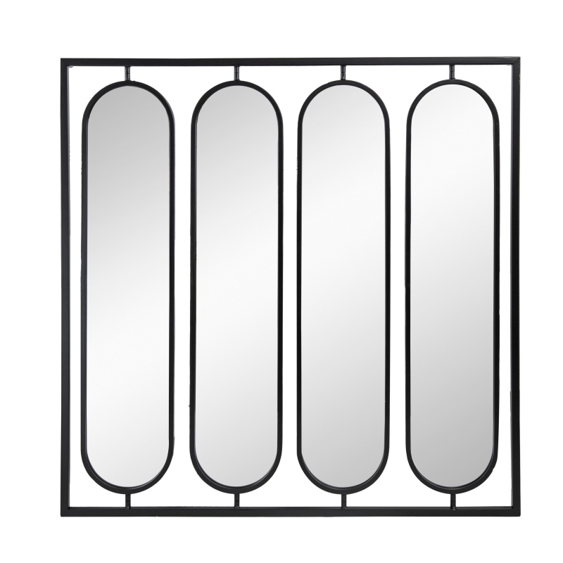 36 Inch Modern Wall Decor, 4 Swiveling Oblong Mirrors, Black Metal Frame