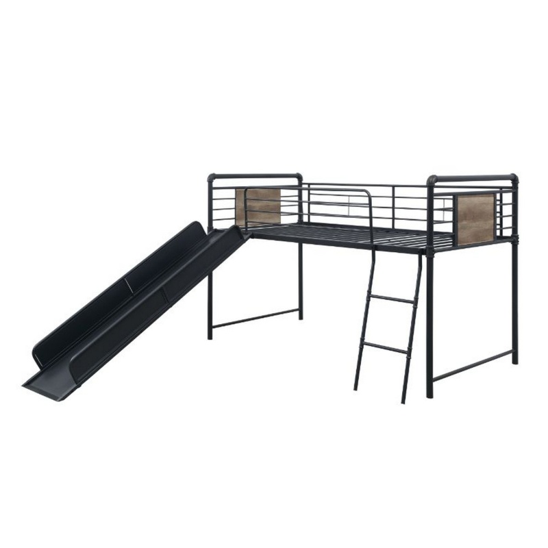 Twin Loft Bed with Slide, Dark Bronze