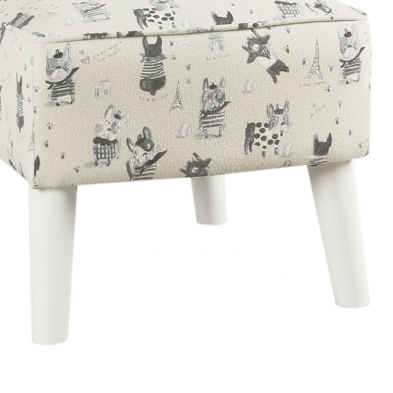 French Bulldog Print Fabric Upholstered Kids Slipper Chair With Wooden