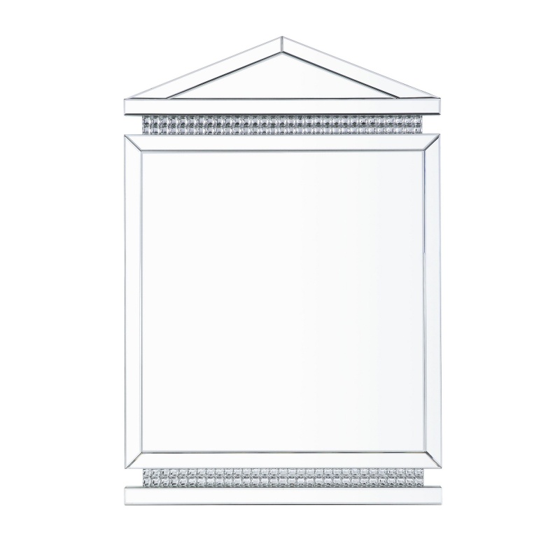 Rectangular Mirror Wall Decor With Faux Crystals And Triangular Top, Silver