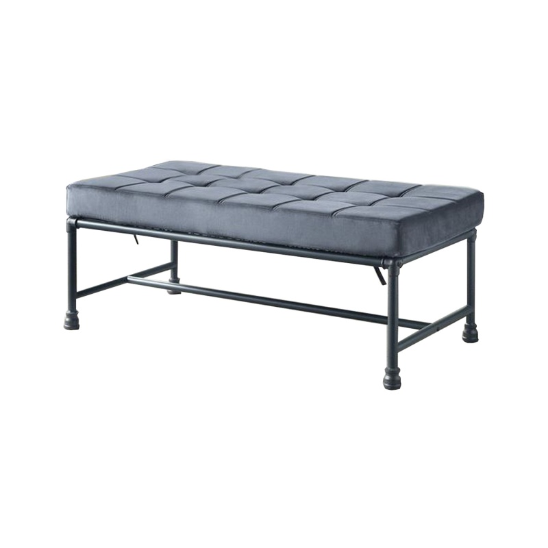 Bench With Button Tufted Seat And Pipe Style Metal Frame, Gray