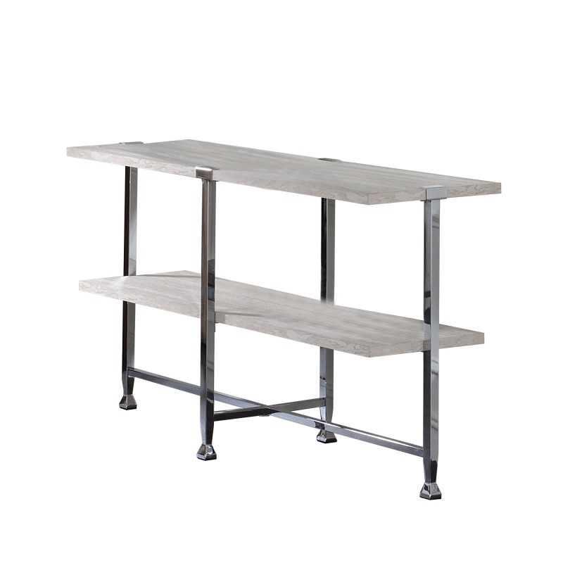 Sofa Table With X Shaped Metal Base And 2 Storage Shelves