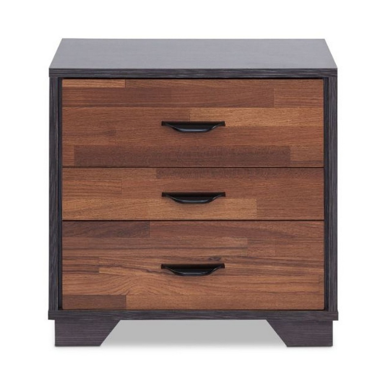 Rectangular 3 Drawers Wood Nightstand By Eloy, Brown
