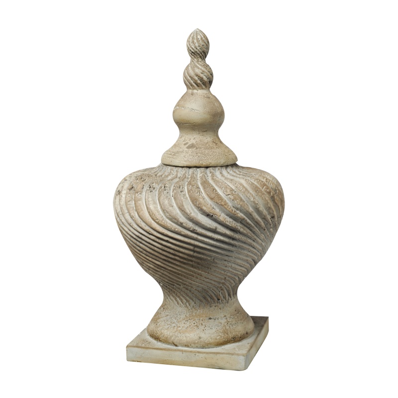 22 Inch Lidded Vase With Turned Finial Design And Swirl Pattern, White
