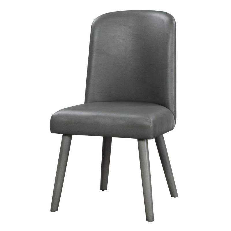 Leatherette Dining Chair With Splayed Wooden Legs, Set Of 2, Gray
