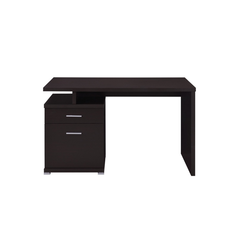 Wooden Contemporary Desk With Cabinet, Brown