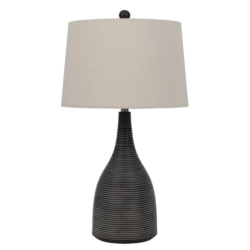 29 Inch Classic Table Lamp, Textured Lined Body, Ceramic, Charcoal Black