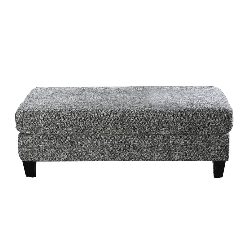 Fabric Upholstered Wooden Ottoman With Tapered Legs, Gray