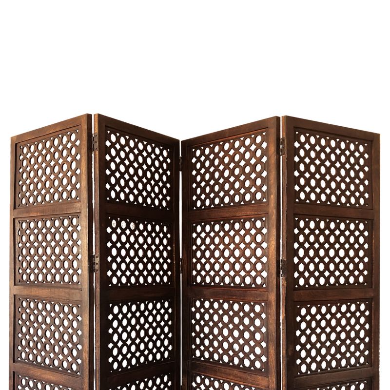 Decorative Four Panel Mango Wood Hinged Room Divider With Circular ...