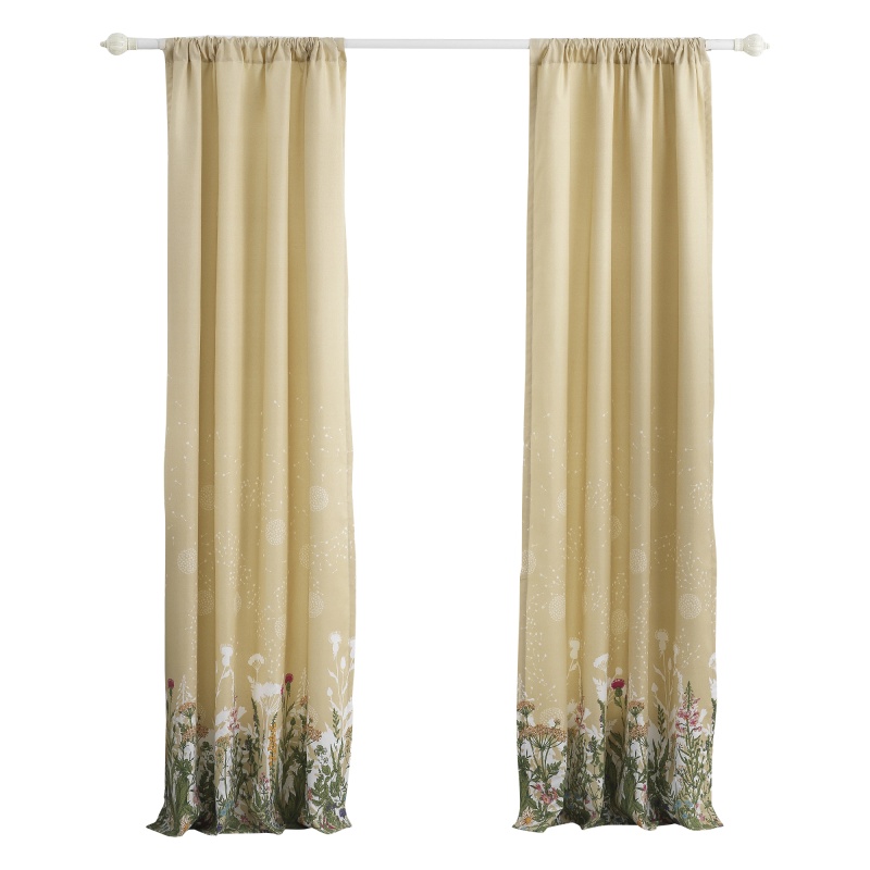 84 Inch Window Curtains, Beige Microfiber Fabric, Wildflower Print Design