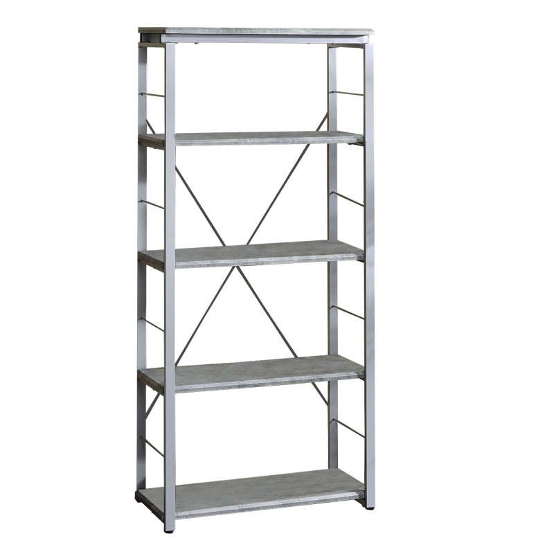 Industrial Bookshelf With 4 Shelves And Open Metal Frame, Silver And Gray