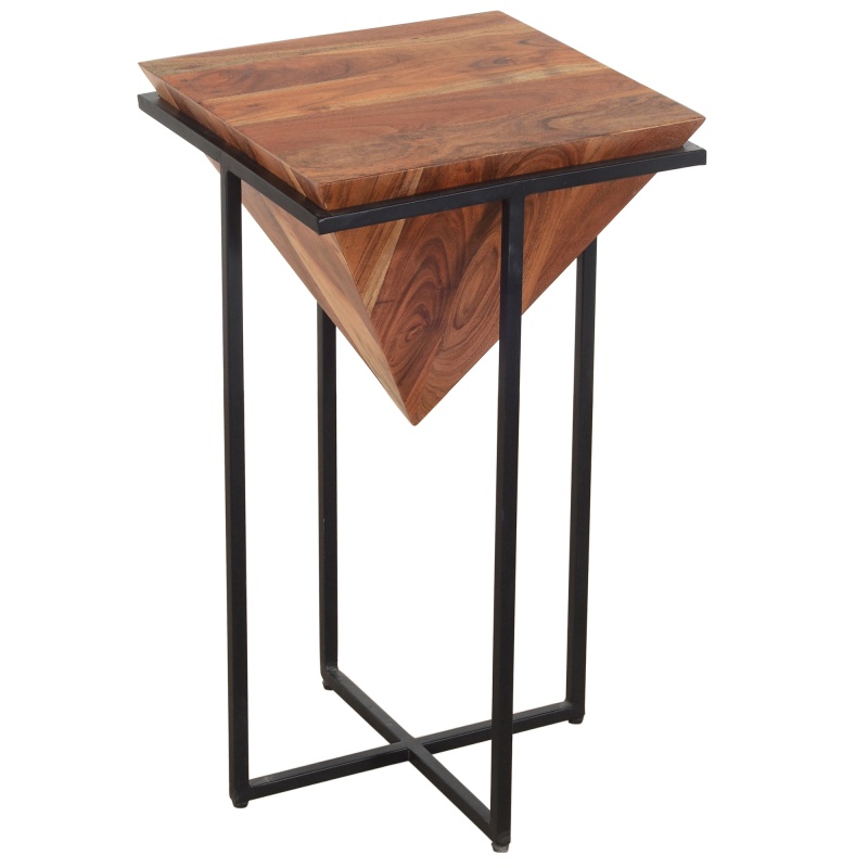 Ida 26 Inch Pyramid Shape Acacia Wood Side End Table