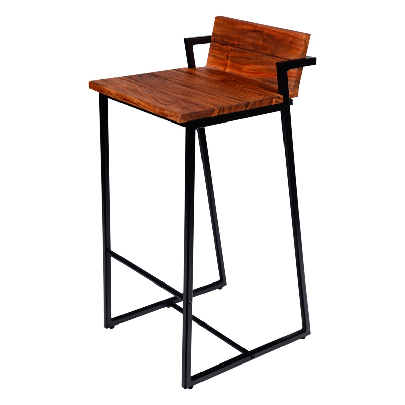 30 Inch Industrial Style Acacia Wood Barstool
