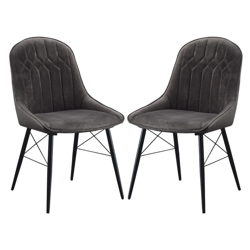 Fabric Upholstered Side Chair, Set Of 2, Gray And Black