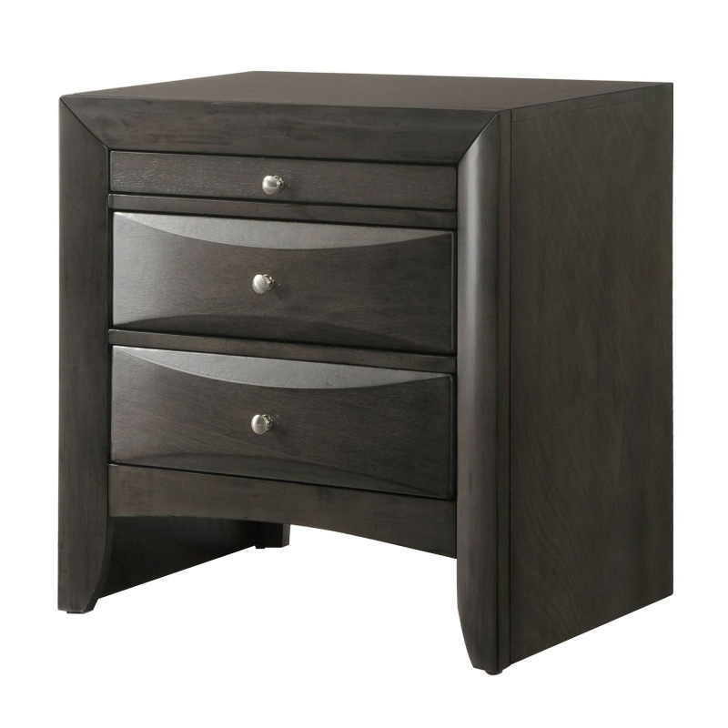 Wooden Nightstand With Bevel Drawer Front, Gray