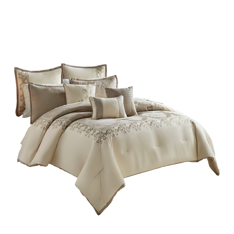 10 Piece King Polyester Comforter Set With Damask Print
