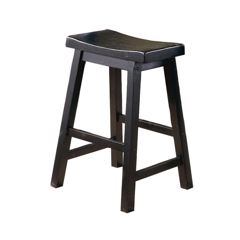 Wooden 24-Inch Counter Height Saddle Seat Stool, Black, Set of 2