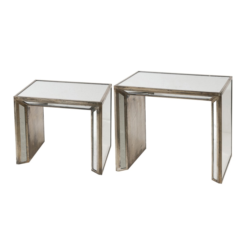 27, 21 Inch Nesting Side Table Set Of 2, Silver