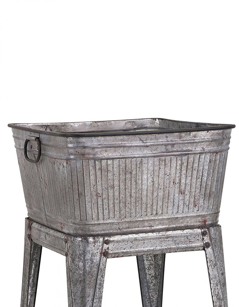 Multi Functional Galvanized Metal Tub On Stand, Gray