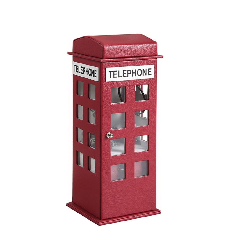 Telephone Booth Jewelry Box With 2 Drawers, Burgundy Red