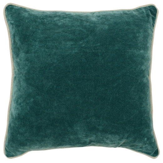 Square Fabric Throw Pillow With Solid Color And Piped Edges, Teal Green