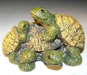 Miniature Turtle Figurine </I>Three Turtles - Two Climbing On Back