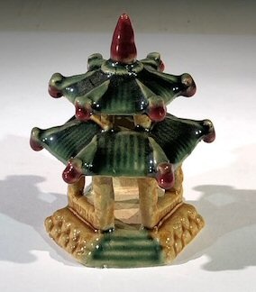 Glazed Ceramic Pagoda Figurine - 3"