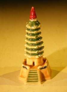 Glazed Ceramic Pagoda Figurine - 3"